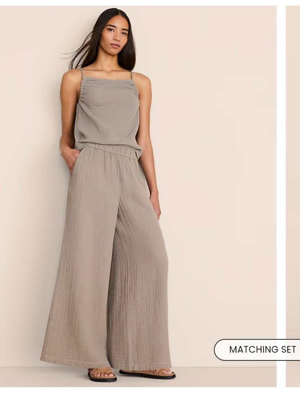 NWT 2 Piece Loft Lou And Grey Triple Cloth Cotton Wide Leg Cropped Plus Tank Top